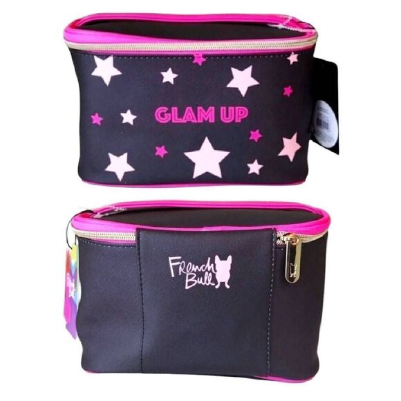 French Bull Black Pink Glam Up Large Cosmetic Travel Case Organizer NWT - Picture 1 of 16